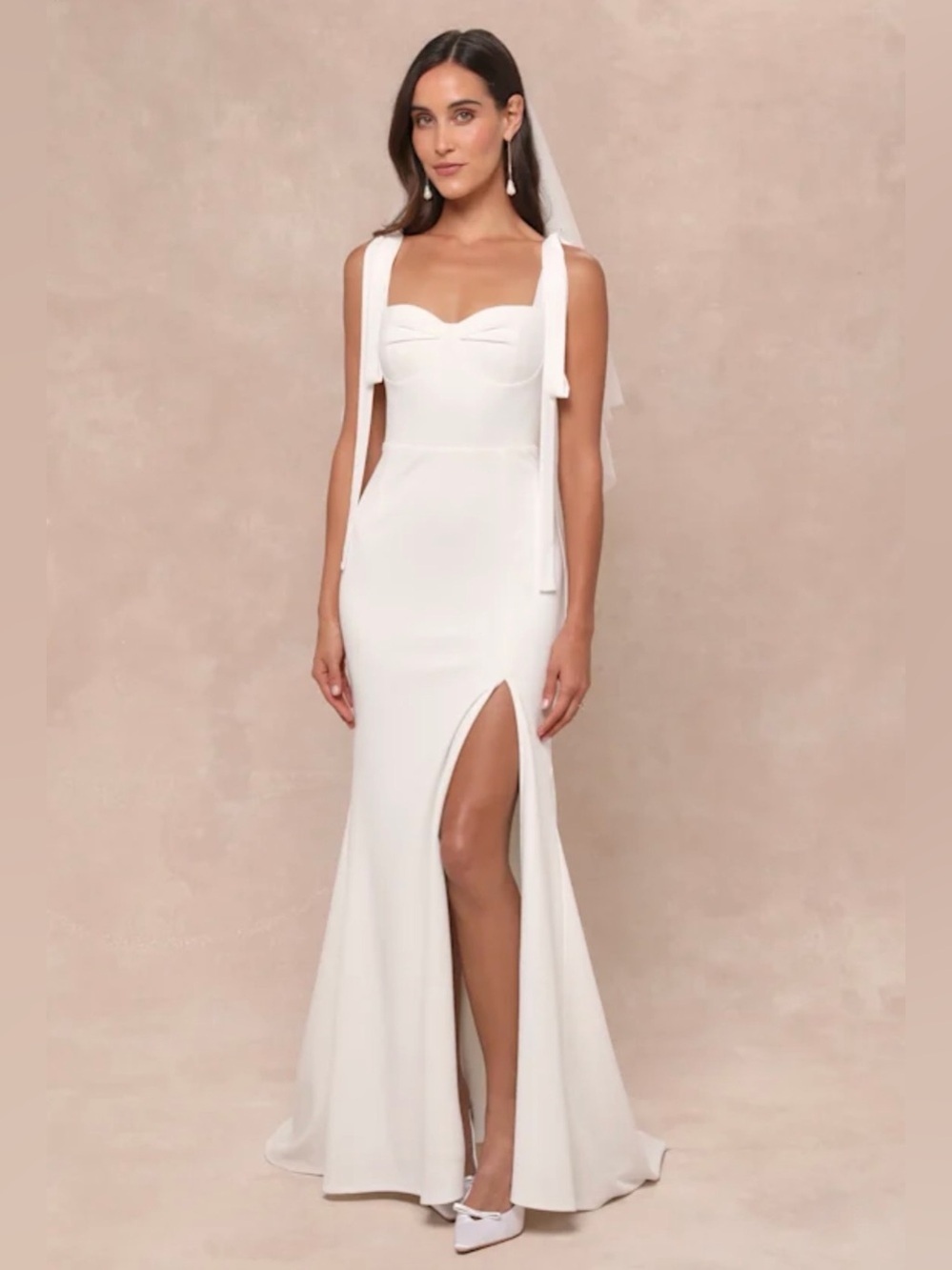 NWT Lulus White Tie-Strap Wedding Dress with Front Thigh Slit Large